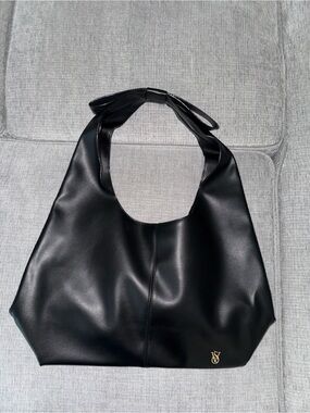 Black Leather Tote Shoulder Bag - Sleek Everyday Handbag Victoria Secret
